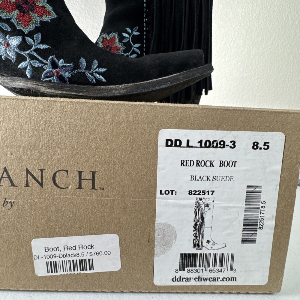DOUBLE D RANCH Old Gringo Fringe Cowboy Boots Black Suede 8.5 Western Festival - Picture 2 of 16